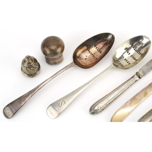 1333 - Silver and silverplate including a ladies Movado marcasite wristwatch, bayonet bottle lid, amber bro... 