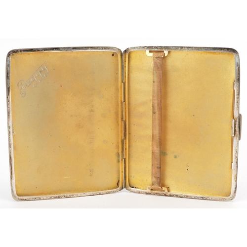 400 - Art Deco shagreen cigarette case and a copper and brass flower press, the largest 12cm high