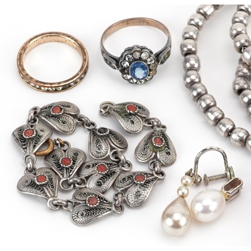 2741 - Vintage and later costume jewellery, some silver, including filigree bracelet set with coral cabocho... 