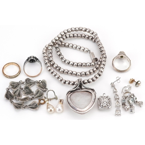 2741 - Vintage and later costume jewellery, some silver, including filigree bracelet set with coral cabocho... 