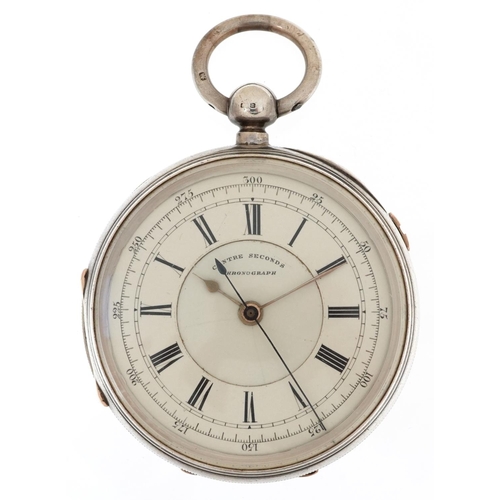 2248 - Centre Seconds, Victorian gentlemen's silver chronograph key wind open face pocket watch having enam... 