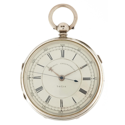 2591 - Victorian gentlemen's silver open face Centre Seconds decimal chronograph key wind pocket watch havi... 