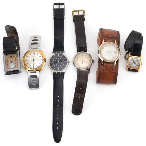 2730 - Six vintage ladies and gentlemen's wristwatches comprising Timex, Swatch, Limit, Avia, Slava and All... 