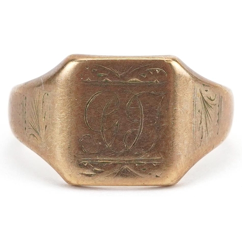 2513 - 9ct gold engraved signet ring, size N, 5.0g