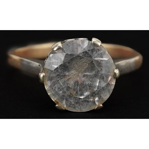 2101 - 9ct gold white topaz solitaire ring, the topaz approximately 8.70mm in diameter x 5.10mm deep, size ... 