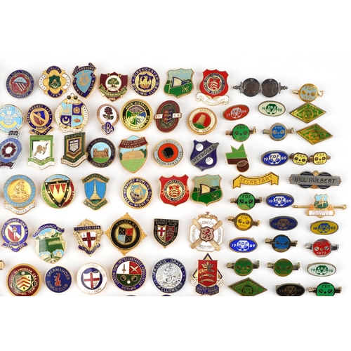 1693 - Extensive collection of bowling interest pin badges, predominantly with enamel