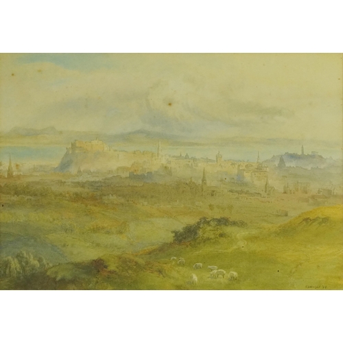 309 - Richard Henry Wright 1898 - Edinburgh from Blackford Hill, watercolour, inscribed label verso, mount... 