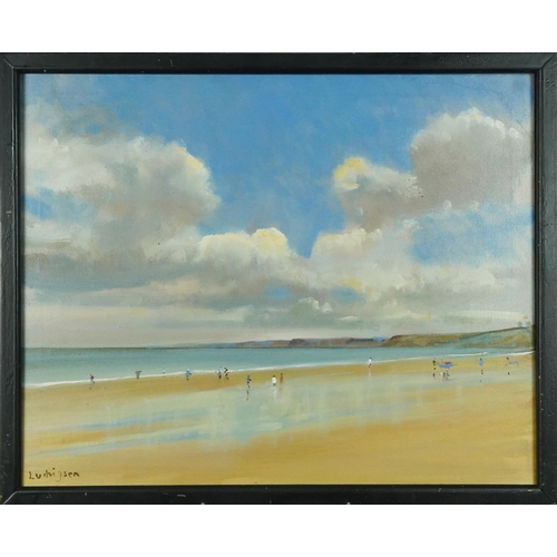 27 - Malcolm Ludvigsen 2009 - Scarborough beach scene, oil on canvas, inscribed verso, framed, 75cm x 59.... 