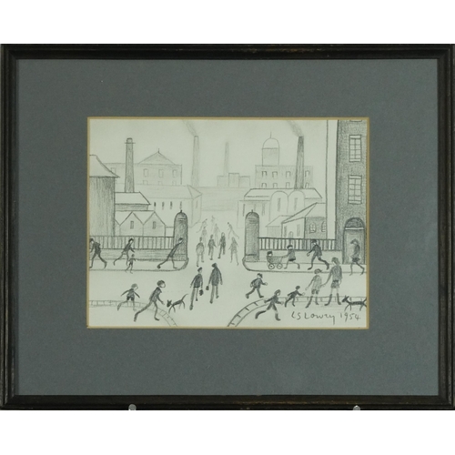 56 - Manner of Laurence Stephen Lowry - Industrial street scene with figures walking about, pencil sketch... 