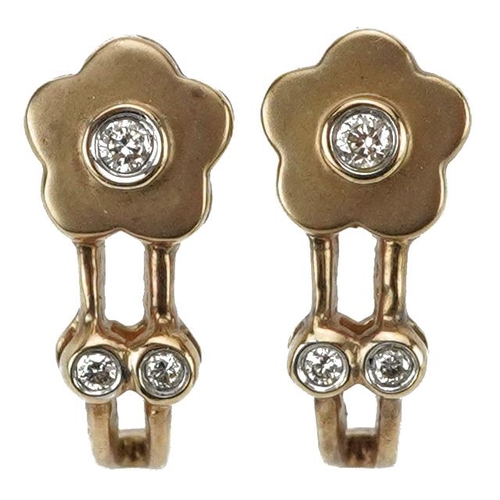 2094 - Pair of 9ct gold diamond flower head stud earrings, 1.5cm high, 2.0g