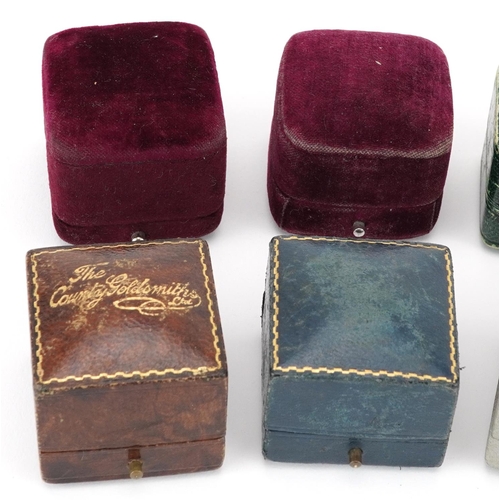 2753 - Ten 19th century and later jeweller's ring boxes with velvet and silk lined interiors including F T ... 