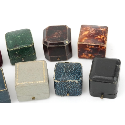 2753 - Ten 19th century and later jeweller's ring boxes with velvet and silk lined interiors including F T ... 