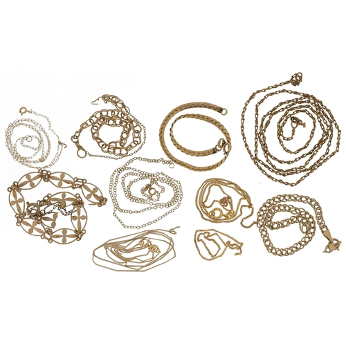 2205 - Collection of broken 9ct gold necklaces and bracelets, 19.5g