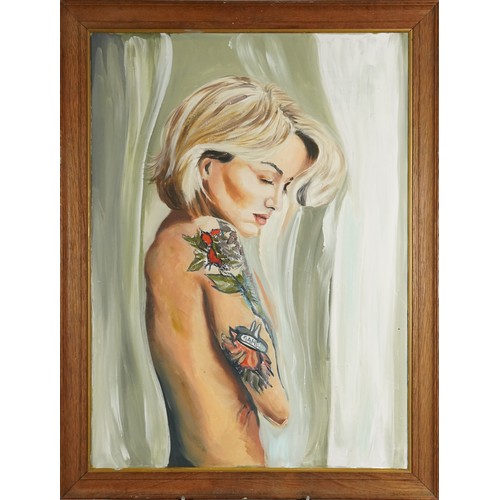 225 - Clive Fredriksson - Side profile of a nude female, contemporary oil on board, framed, 74cm x 54cm ex... 