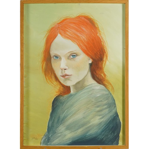 1239 - Clive Fredriksson - Portrait of a red headed female, contemporary oil, framed and glazed, 53cm x 38c... 