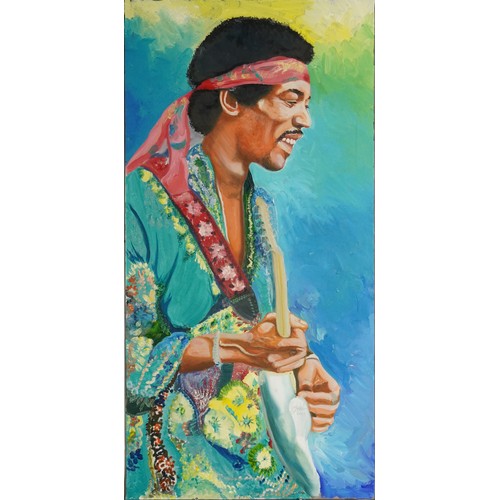 453 - Clive Fredriksson - Jimi Hendrix, contemporary oil on canvas, unframed, 100.5cm x 50.5cm