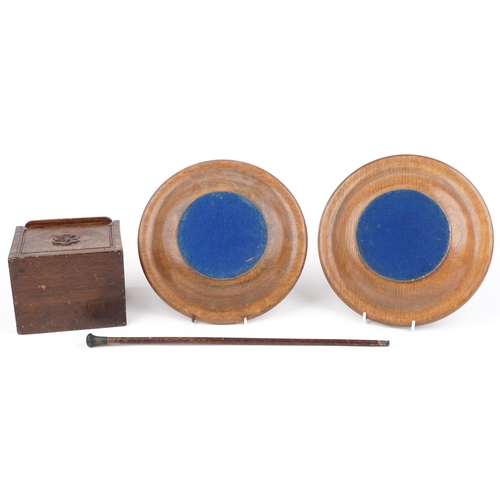 1433 - Treen including carved candle box and swagger stick with engraved white metal pommel, the largest 24... 