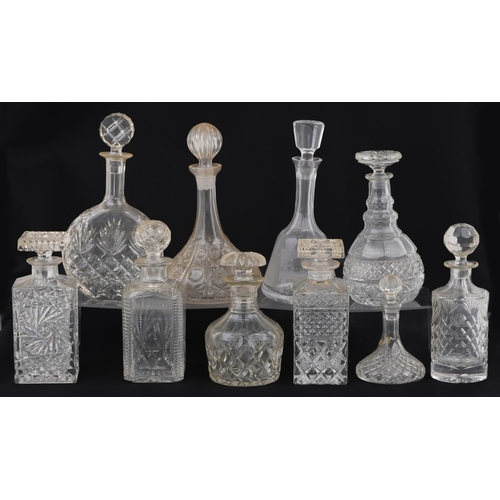 1478 - Nine glass decanters including a ship and Bohemian examples, the largest 30cm high