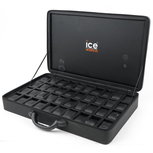 2780 - Ice Watch, black leatherette forty place Ice wristwatch case, 58cm wide