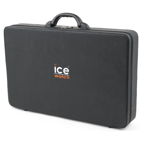 2780 - Ice Watch, black leatherette forty place Ice wristwatch case, 58cm wide