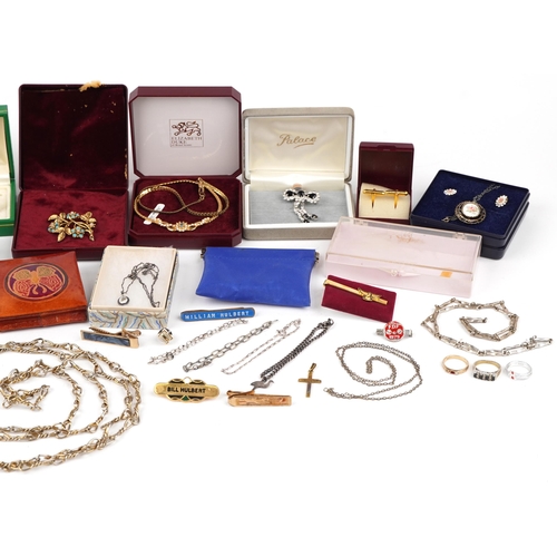 2783 - Vintage and later costume jewellery, some silver, including necklaces, tie clips, cufflinks, brooche... 