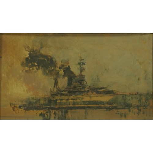 157 - Manner of William Walcott - Warship, naval interest Impressionist watercolour on card, inscribed ver... 