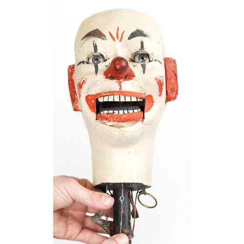 1369 - Early 20th century ventriloquist's mechanical dummy head with glass beaded eyes, 43cm high