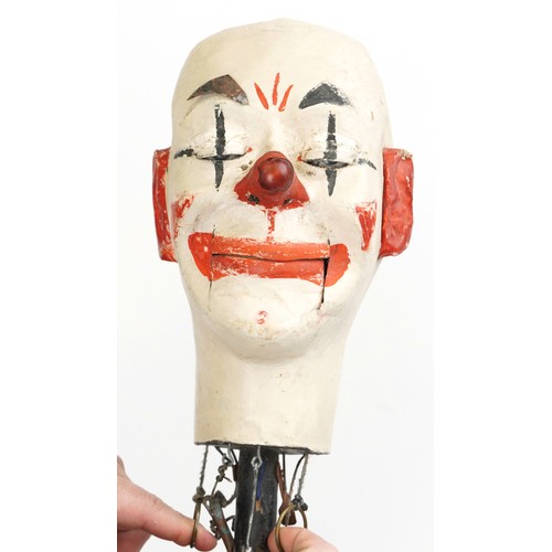 1369 - Early 20th century ventriloquist's mechanical dummy head with glass beaded eyes, 43cm high