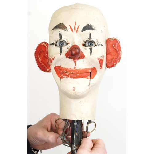 1369 - Early 20th century ventriloquist's mechanical dummy head with glass beaded eyes, 43cm high