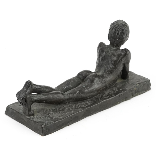 97 - Neil Godfrey 1987, 1980s cold cast bronze statue of a nude young boy, 27cm in length