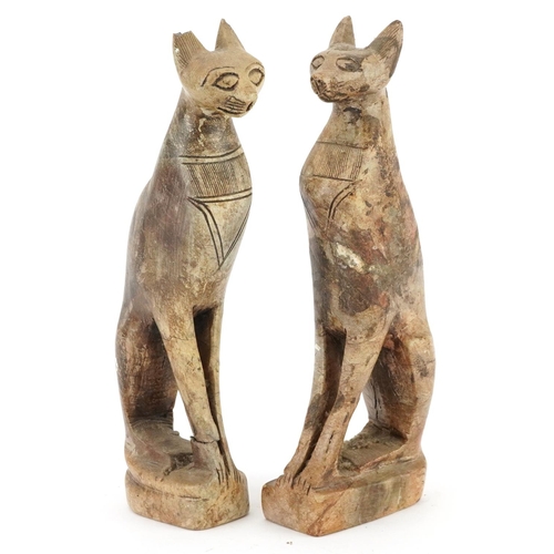 1312 - Pair of Egyptian carved stone Bastet cats, each 25cm high