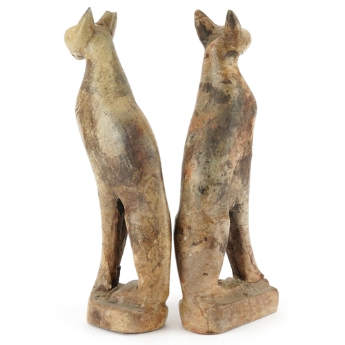 1312 - Pair of Egyptian carved stone Bastet cats, each 25cm high