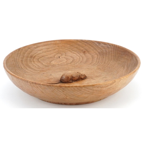 2 - Robert Mouseman Thompson, adzed oak fruit bowl with signature mouse, 29.5cm in diameter