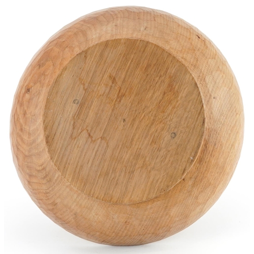 2 - Robert Mouseman Thompson, adzed oak fruit bowl with signature mouse, 29.5cm in diameter