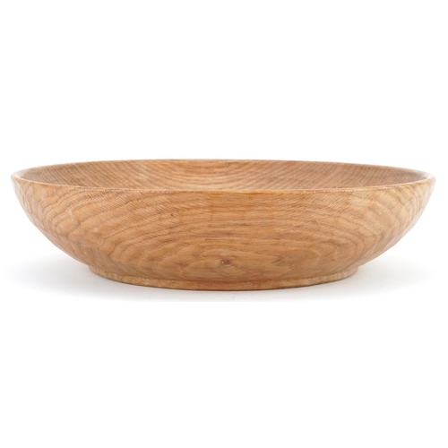 2 - Robert Mouseman Thompson, adzed oak fruit bowl with signature mouse, 29.5cm in diameter