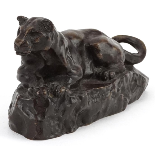 178 - Antoine-Louis Barye, French Art Deco patinated bronze panther signed Barye, 18cm in length