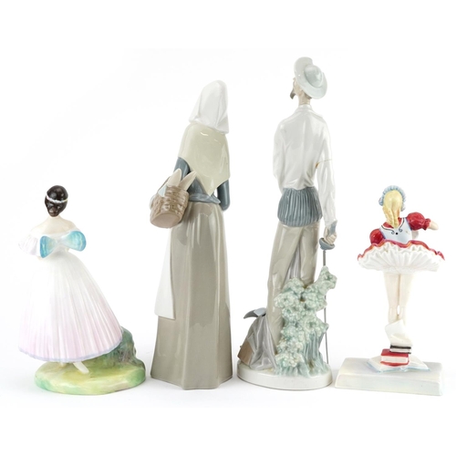 1141 - Four collectable figures including Royal Doulton La Sylphide, Royal Doulton Coppelia and Lladro Don ... 