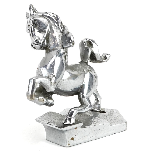 9 - Art Deco automobilia interest chrome plated car mascot in the form of a stylised horse, impressed 3 ... 