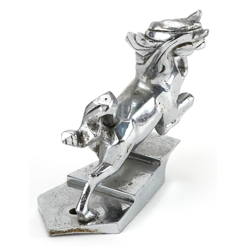9 - Art Deco automobilia interest chrome plated car mascot in the form of a stylised horse, impressed 3 ... 