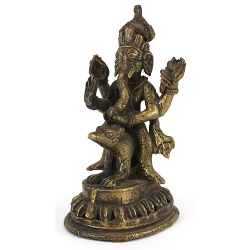 222 - 19th century Indian bronze statuette of Ganesh, 12.5cm high