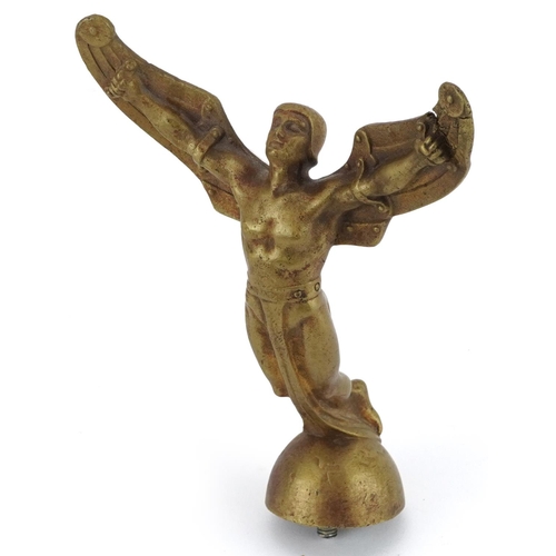 10 - Art Deco automobilia interest bronzed car mascot in the form of winged Icarus, 15cm high