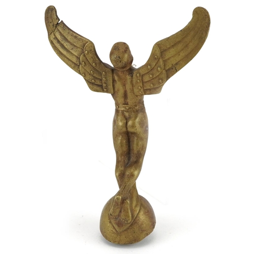 10 - Art Deco automobilia interest bronzed car mascot in the form of winged Icarus, 15cm high