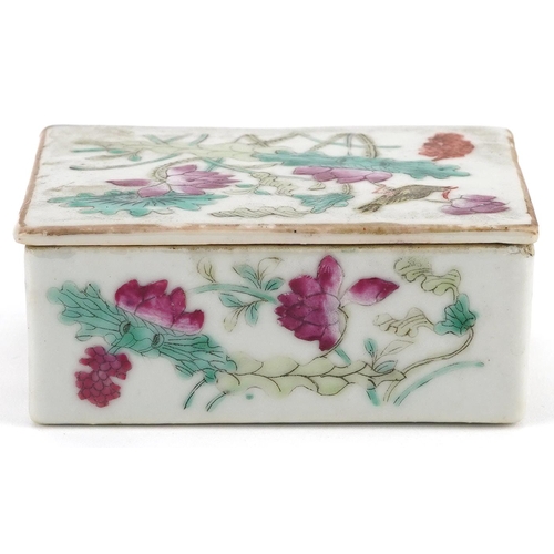 286 - Chinese porcelain box and cover hand painted in the famille rose palette with flowers and landscapes... 