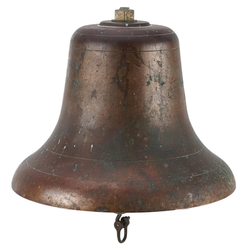 447 - Antique patinated bronze ship's bell, 20.5cm high