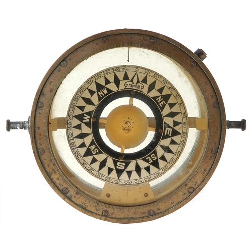 444 - Early 20th century shipping interest bronze ship's compass, 32cm wide