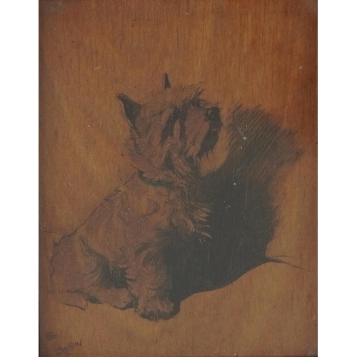 389 - Cecil Aldin - West Highland Terrier, Slickerson Reading on wood panel, mounted, framed and glazed, 1... 