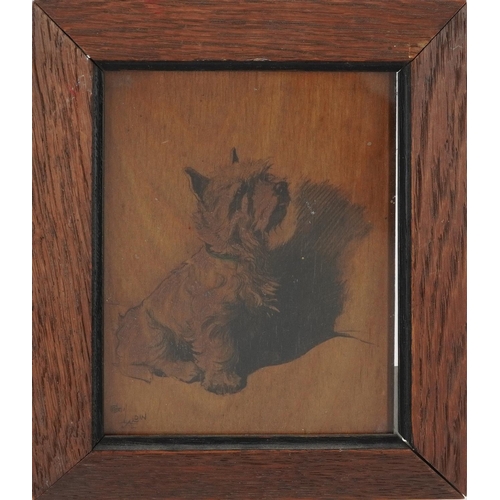 389 - Cecil Aldin - West Highland Terrier, Slickerson Reading on wood panel, mounted, framed and glazed, 1... 