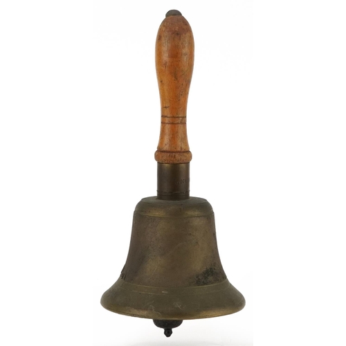645 - British military ARP Civil Defence bell with turned wooden handle, 26.5cm high