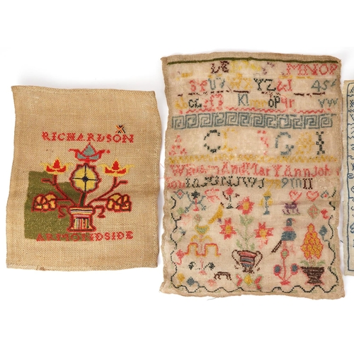 436 - Four Victorian and later needlework samplers including an example worked by Mary Bowman, the largest... 