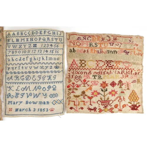 436 - Four Victorian and later needlework samplers including an example worked by Mary Bowman, the largest... 